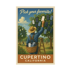 Cupertino iPhone Orchard Poster: Retro California Travel Art