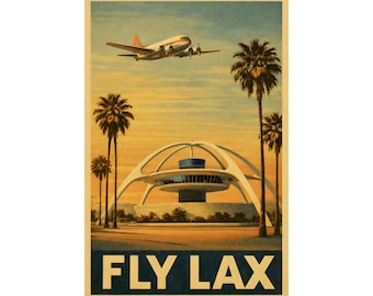 Vintage LAX Travel Poster | Mid-Century Modern Airport Art