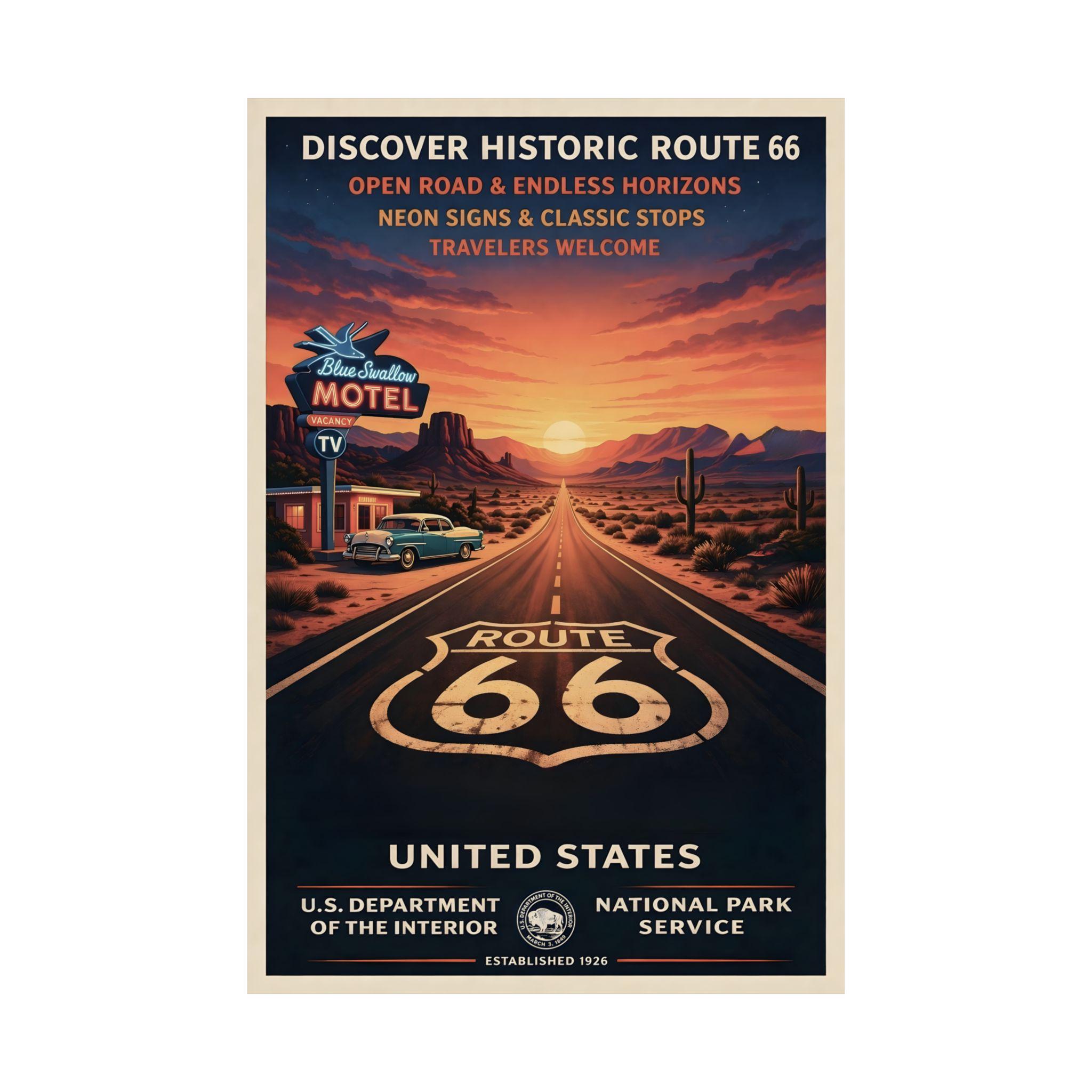 Route 66 Vintage Travel Poster, Retro Americana Road Trip Art, Desert ...