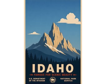 Idaho Travel Poster | Sawtooth Mountains WPA Style Print