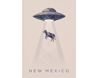New Mexico UFO Print | Geometric Alien Abduction, Cow Beam Up, Roswell Southwest Art