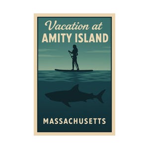 Vintage Jaws Poster: Amity Island Travel Art, Beach House Decor