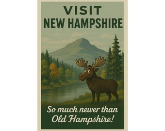 New Hampshire Moose Travel Poster: Funny Retro New England Art