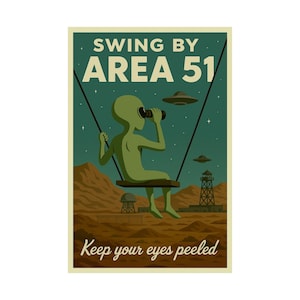 Area 51 Travel Poster: Funny Alien UFO Art Print