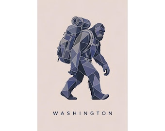 Geometric Bigfoot Backpacking Print | Modern Washington Sasquatch Wall Art