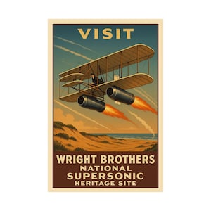 Wright Brothers Supersonic Jet Poster: Aviation History Parody Art