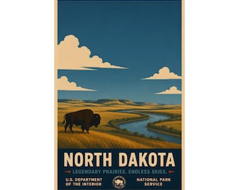 North Dakota Bison Print | Theodore Roosevelt National Park WPA Style Poster