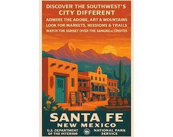 Santa Fe WPA Style Travel Poster: Retro Southwest Adobe Art