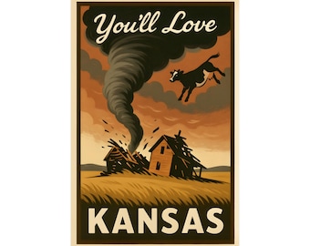 Kansas Tornado Travel Poster: Funny Midwest Art Print
