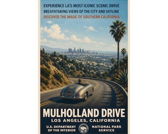 Mulholland Drive Scenic Print | Vintage Los Angeles Hollywood Hills Wall Art