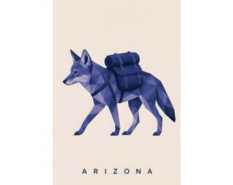 Geometric Coyote Wall Art | Desert Hiking Print | Modern Arizona Decor