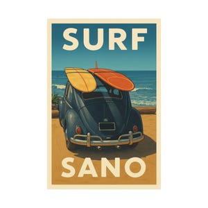 Vintage VW Bug Surf Print: San Onofre Beach Art