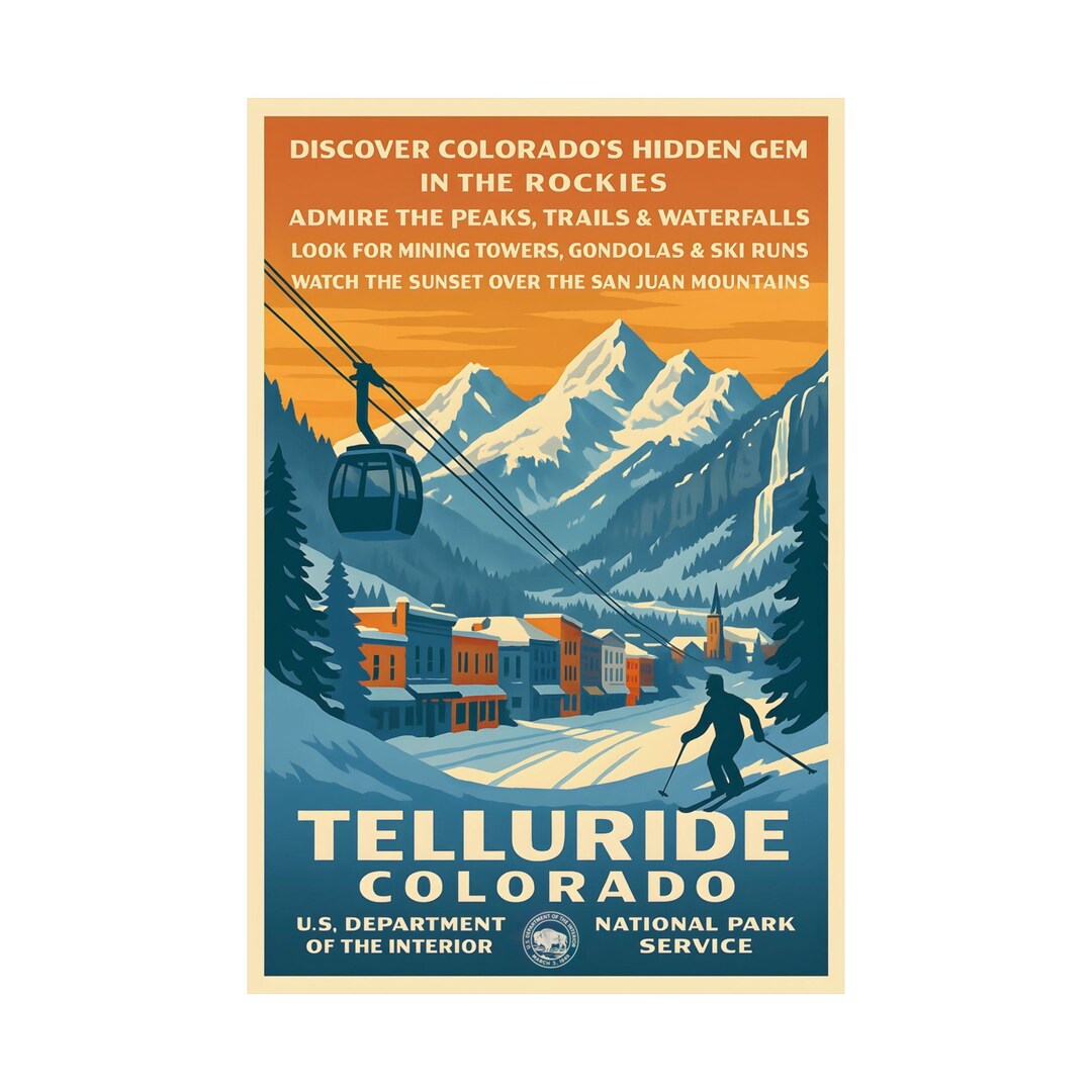 Telluride Colorado Print: Vintage Ski Town Poster, Rocky Mountains Wall ...