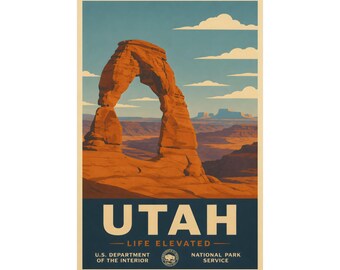 Delicate Arch Utah Travel Poster | Arches National Park WPA Style Print