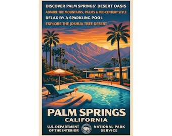 Palm Springs National Park Poster, Mid-Century Desert Oasis Print