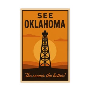 Vea el póster de Oklahoma, arte mural vintage, póster de viaje retro de Oklahoma, regalo para amantes de los viajes, recuerdo de Oklahoma, decoración del estado de Sooner, arte de Oklahoma