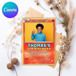 Birthday invitation Game Card with photo instant download digital invite card themed invitation for birthday party