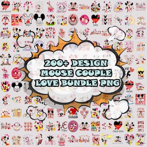 200+ Cute Mouse Couple Love PNG Bundle, Valentine Cartoon Characters, Romantic Digital Clipart, Matching Couple Sublimation Files