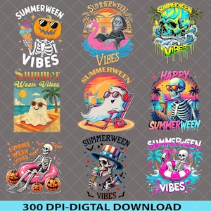 Summerween Png Bundle, Funny Summer-ween Png, Summerween Horror Characters Png, Spooky Summer, Halloween Gift, Year-Round, Beach Skelly