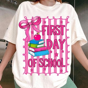 Preppy Back to School PNG, Coquette Teacher First Day of School Png, Retro Pink Girly Student Shirt Design Sublimation Digital Download