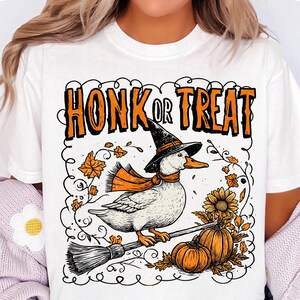 Honk or Treat Halloween Goose PNG, Cute Goose Witchy Halloween Png Design, Fall Png, Spooky Goose png, Retro Halloween Sublimation Png
