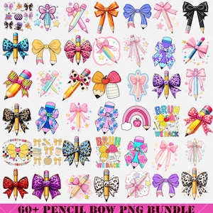 60+ Pencil Bow PNG, Teacher Pencil Coquette Bow PNG, Coquette Pencil Bow Png Bundle, Coquette Teacher Shirt, Back To School, Teacher Gift