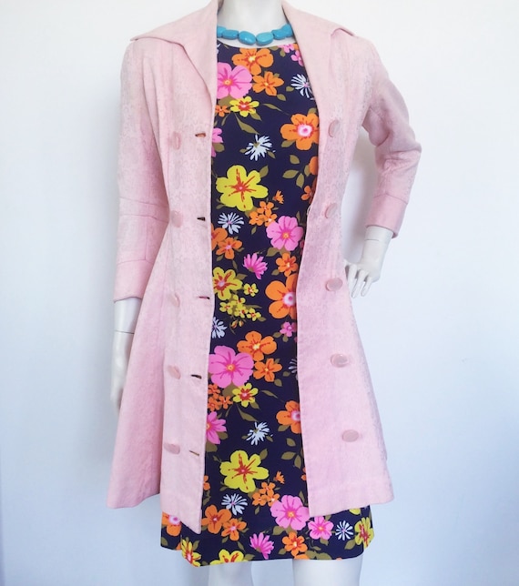 Vintage 50s handmade coat dress in blush pink broc