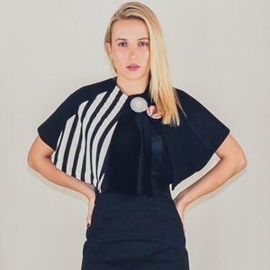 Mini cape handmade with various and vintage fabrics in black and white, velvet and stripes