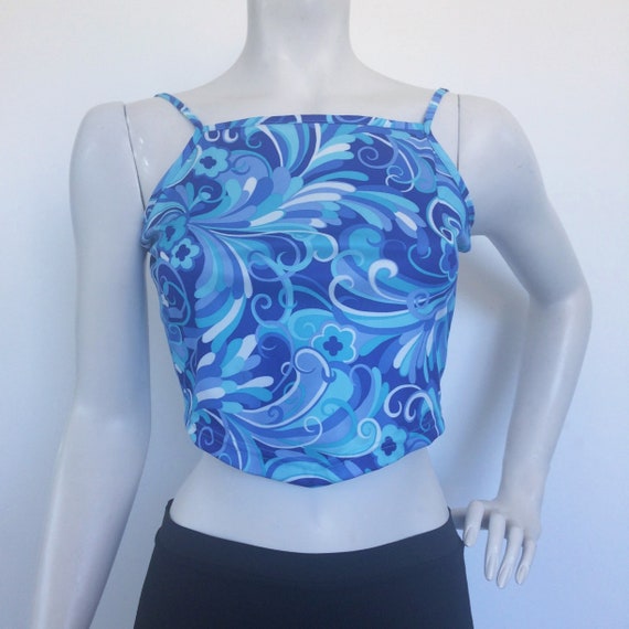 Vintage 90s / Y2K crop apron top in blue psychedel