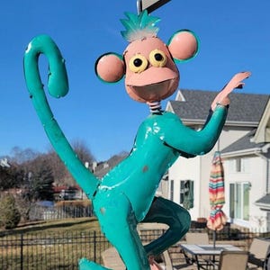 MEXICO Metal Art Teal Monkey Yard Garden Decorations