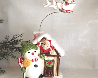 Vintage musikalisches keramisches Weihnachtshaus Weihnachtsmann/Rentier/Elf/Schneemann 1950 Japan