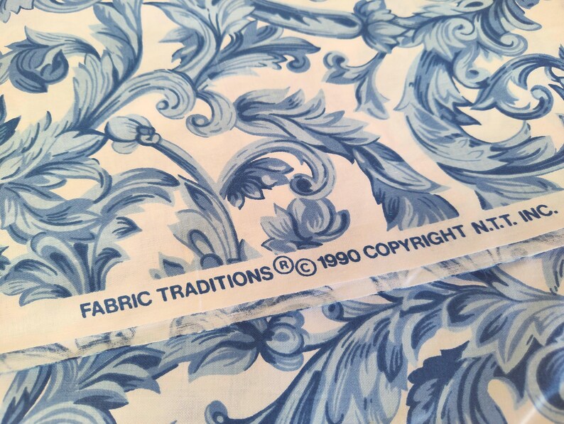 Vintage Chintz Stoff KEEPSAKE CALICO Blau und Weiß Von Fabric Traditions The Yard 1990 Bild 4