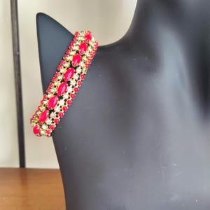 Vintage Bracelet Rhinestone Bracelet with Cherry Red Stones 1950&#39;s