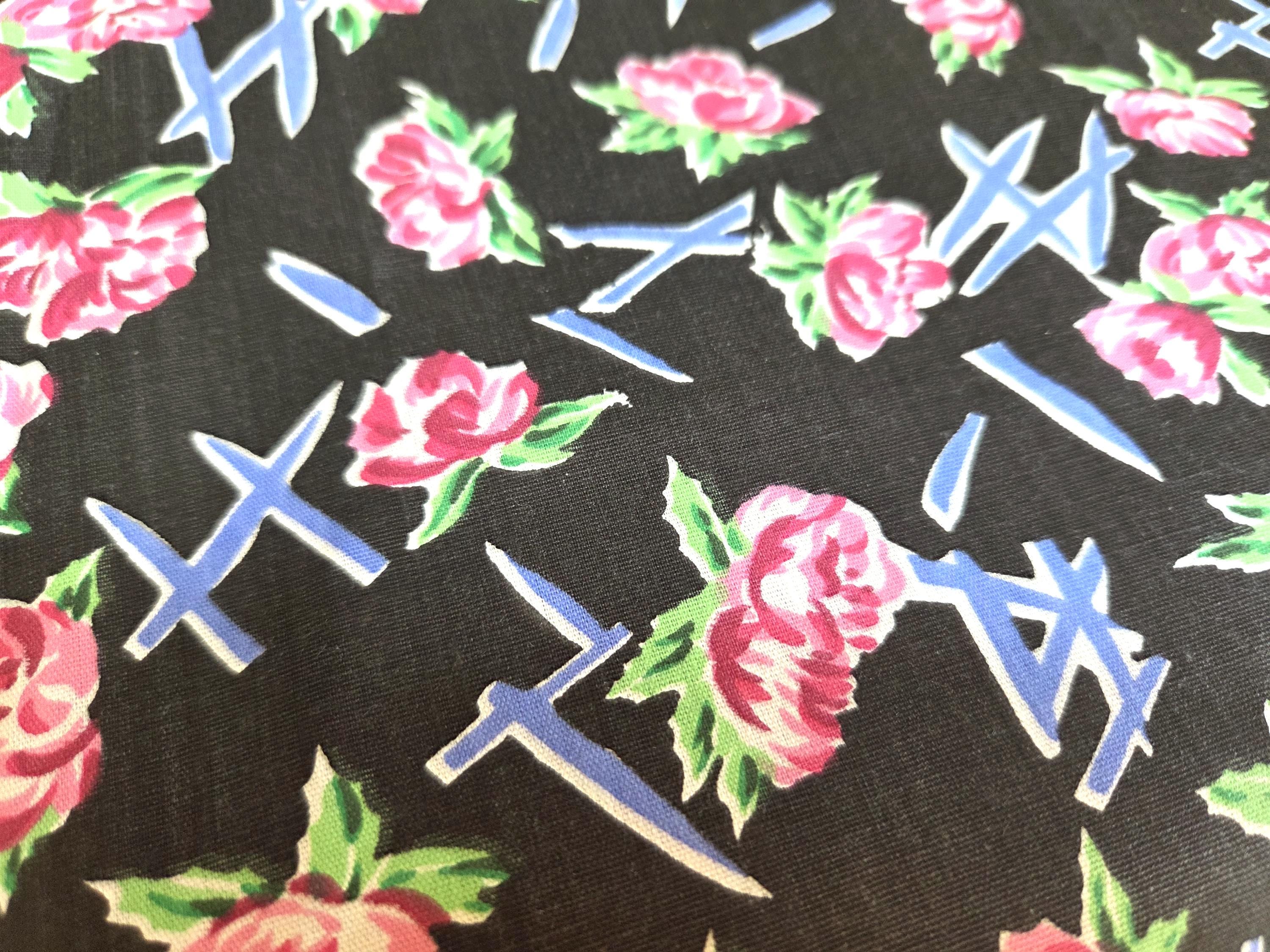 Vintage Chintz Fabric PINK ROSES on Black 108 X 46 1980s - Etsy