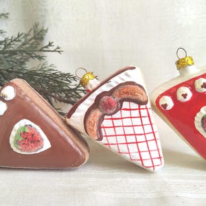 Trzy zabytkowe szklane ozdoby świąteczne Kurt Adler Sweet Shoppe PIE/CAKE Slices
