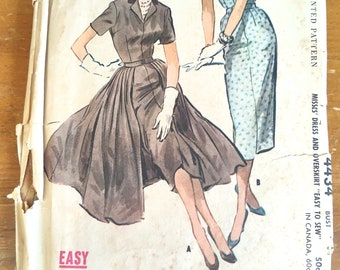 McCalls 4434 Sewing Pattern Misses Dress and Overskirt 1958  Size 14 Easy to Sew