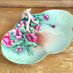Vintage Limoges Tray: Hand-Painted Poppies, Flowering Branch Handle