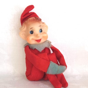 Vintage Knee Hugger Christmas Elf Pixie Japan Red Green Shelf Sitter 1950's
