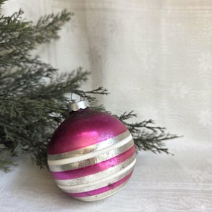 Vintage Christmas Ornament Shiny Brite  Mercury Glass Pink White Stripes
