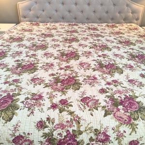 Vintage Waverly Garden Room NORFOLK ROSE Reversible Twin Quilt Sham Bed Skirt 68&quot; x 88&quot;