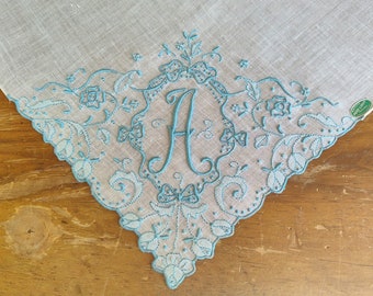 Monogram A Vintage Hankie Madeira Handkerchief Wedding Beautiful NWT
