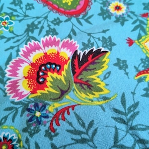 Brother Sister Studio Fabric Jacobean Floral on Blue 44 X 62