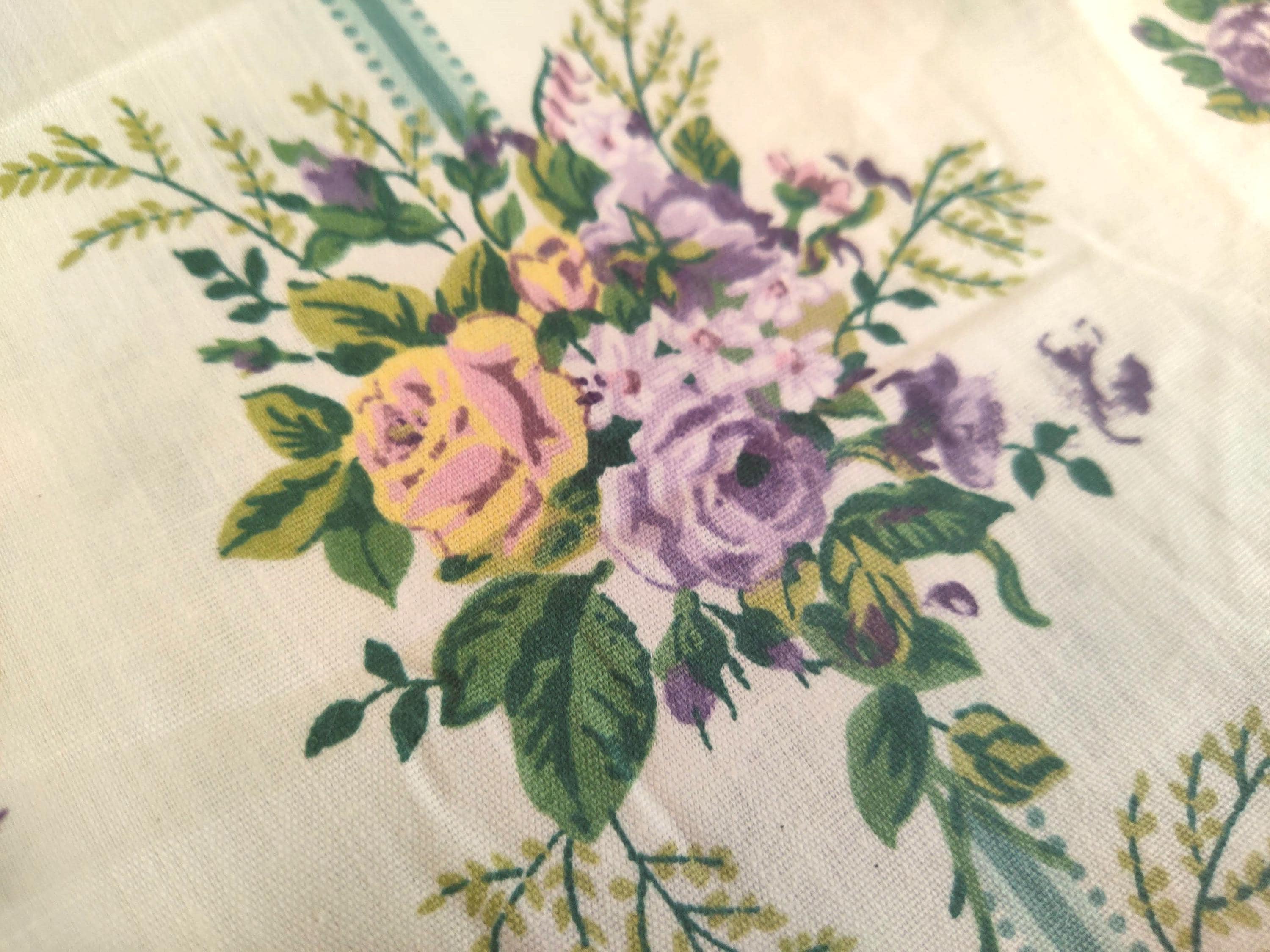 Vintage Chintz Fabric Vertical ROSES on White 108 X 56 1990s Fifth Avenue Designs 3 Yards 1991