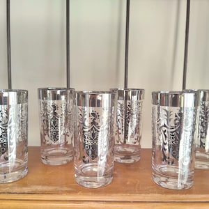 6 Vintage Glasses, Vintage Glassware, Vintage Drinkware, MCM Kimiko Knight Coat of Arms Highballs