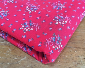 Vintage Calico Fabric Cotton Tiny Flowers on Red  44 x 36 BTY Pretty!