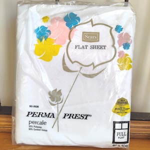 Vintage FULL Flat Sheet White Perma Prest Percale Sheet by Sears New in Package