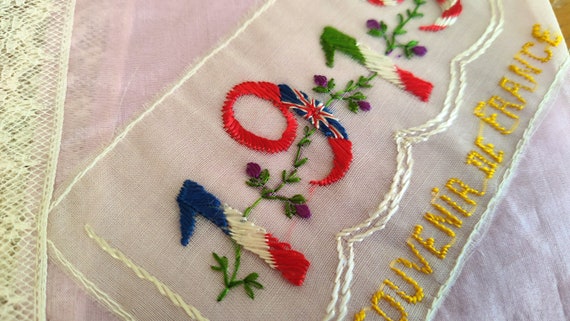 Antique Silk Embroidered Hankie WWI Allies Handke… - image 2