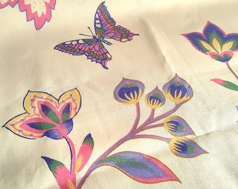 Vintage jakobinische Floral Baumwollstoff: Blumen & Schmetterlinge