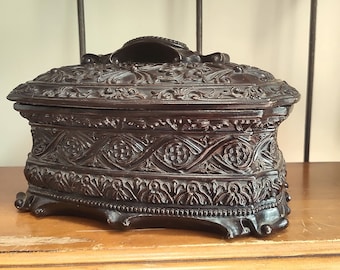 Vintage Jewelry Box Trinket Box Ornate Chalkware