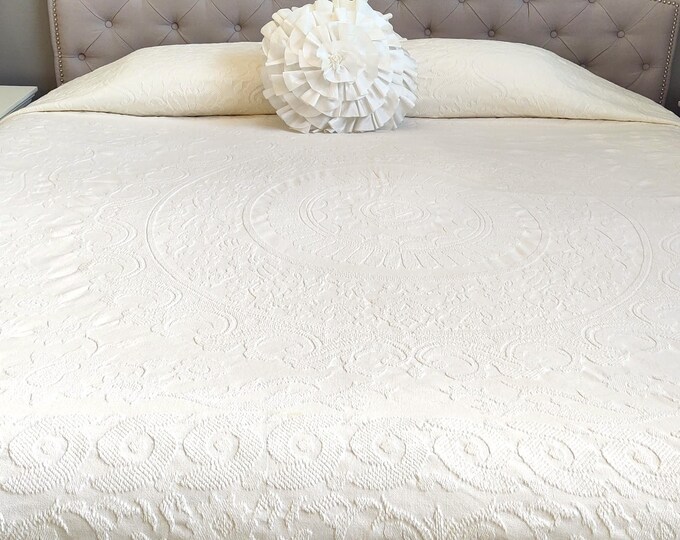 Vintage Woven Bedspread KING Floral Ivory by Goodwin Weavers Etsy